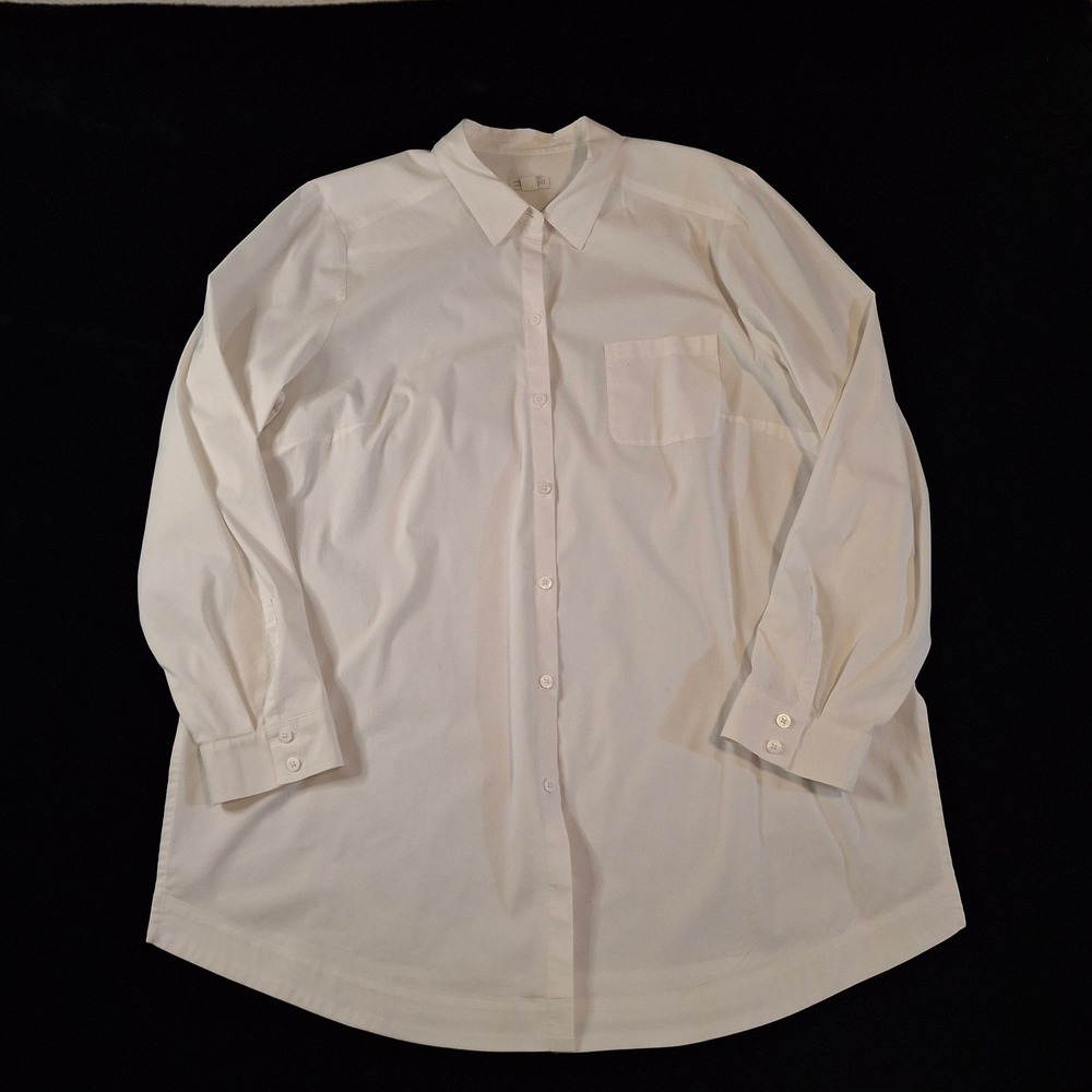 J. Jill Women XL Button Down Shirt White Cotton Blend Stretch Long Sleeve Pocket